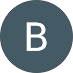 Circle badge with a white letter B on a dark blue background.